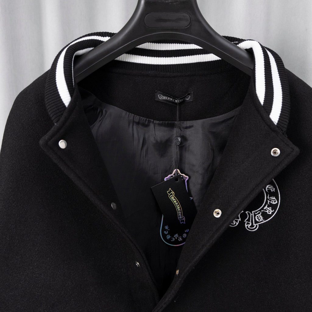 Chrome Hearts Black & White Varsity Jacket Back Cross Logo