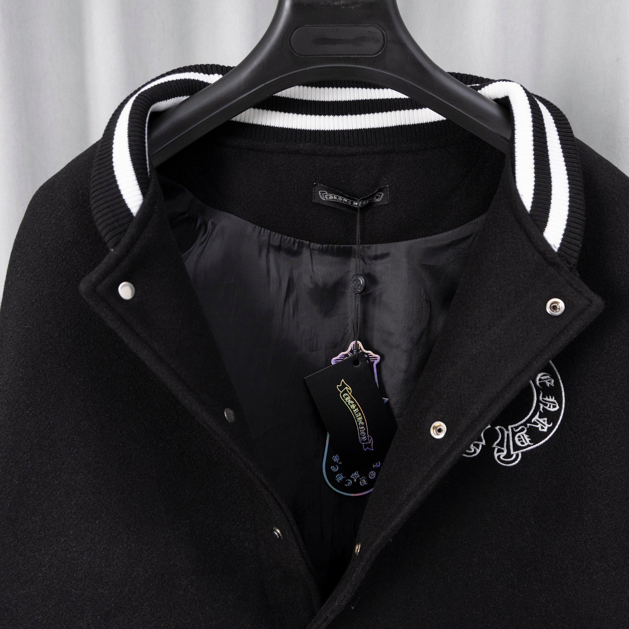 Chrome Hearts Black & White Varsity Jacket Back Cross Logo