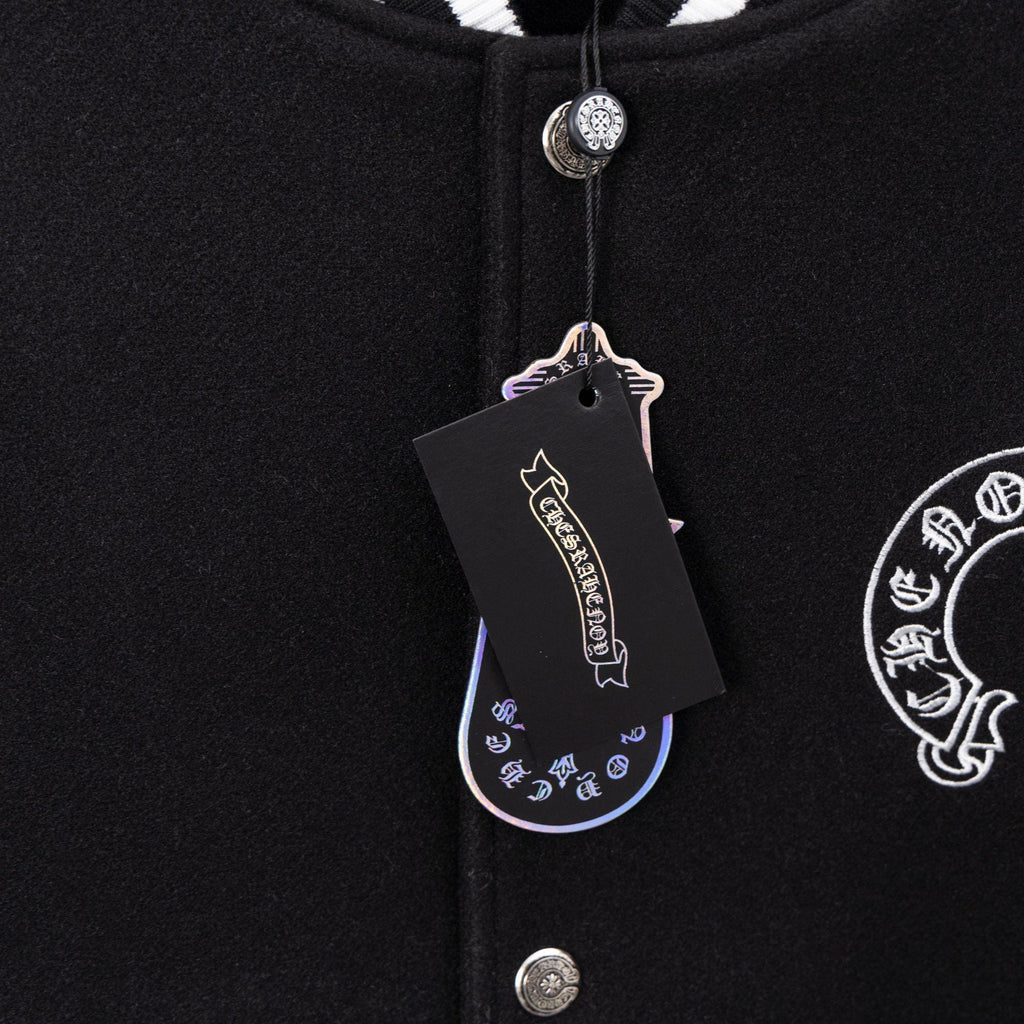 Chrome Hearts Black & White Varsity Jacket Back Cross Logo