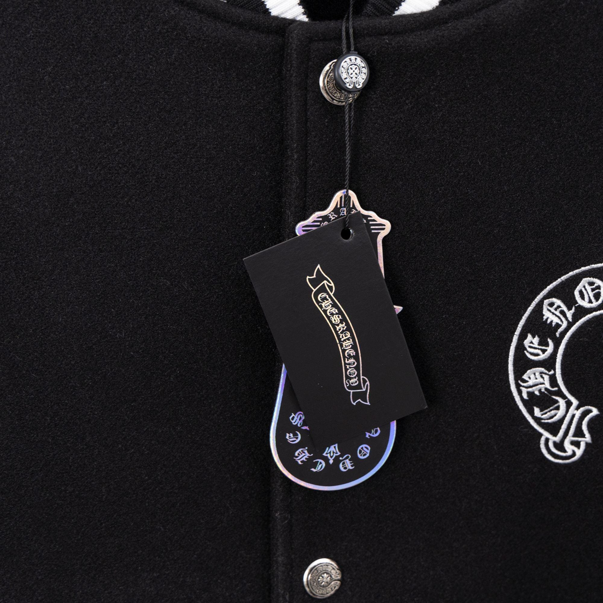 Chrome Hearts Black & White Varsity Jacket Back Cross Logo