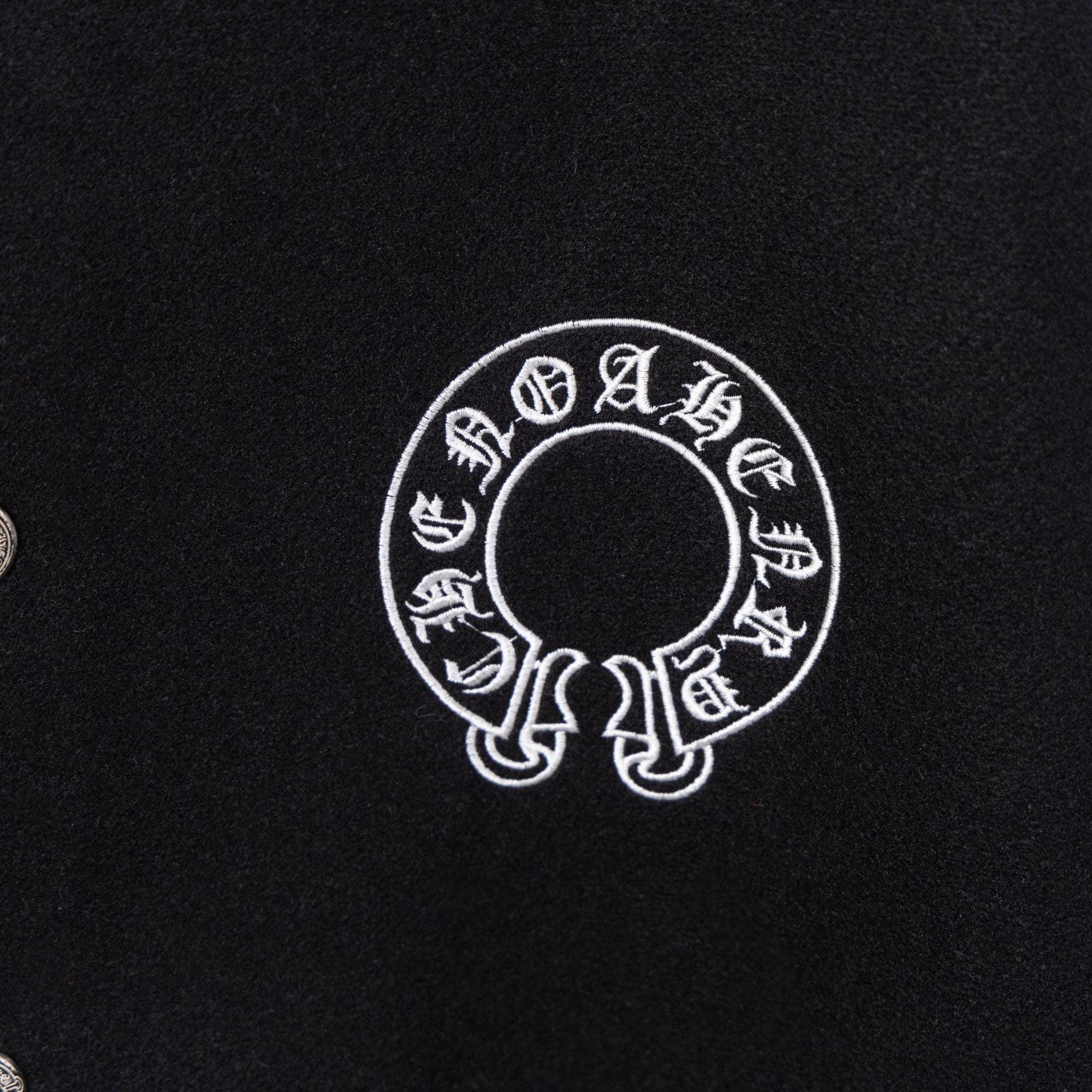 Chrome Hearts Black & White Varsity Jacket Back Cross Logo