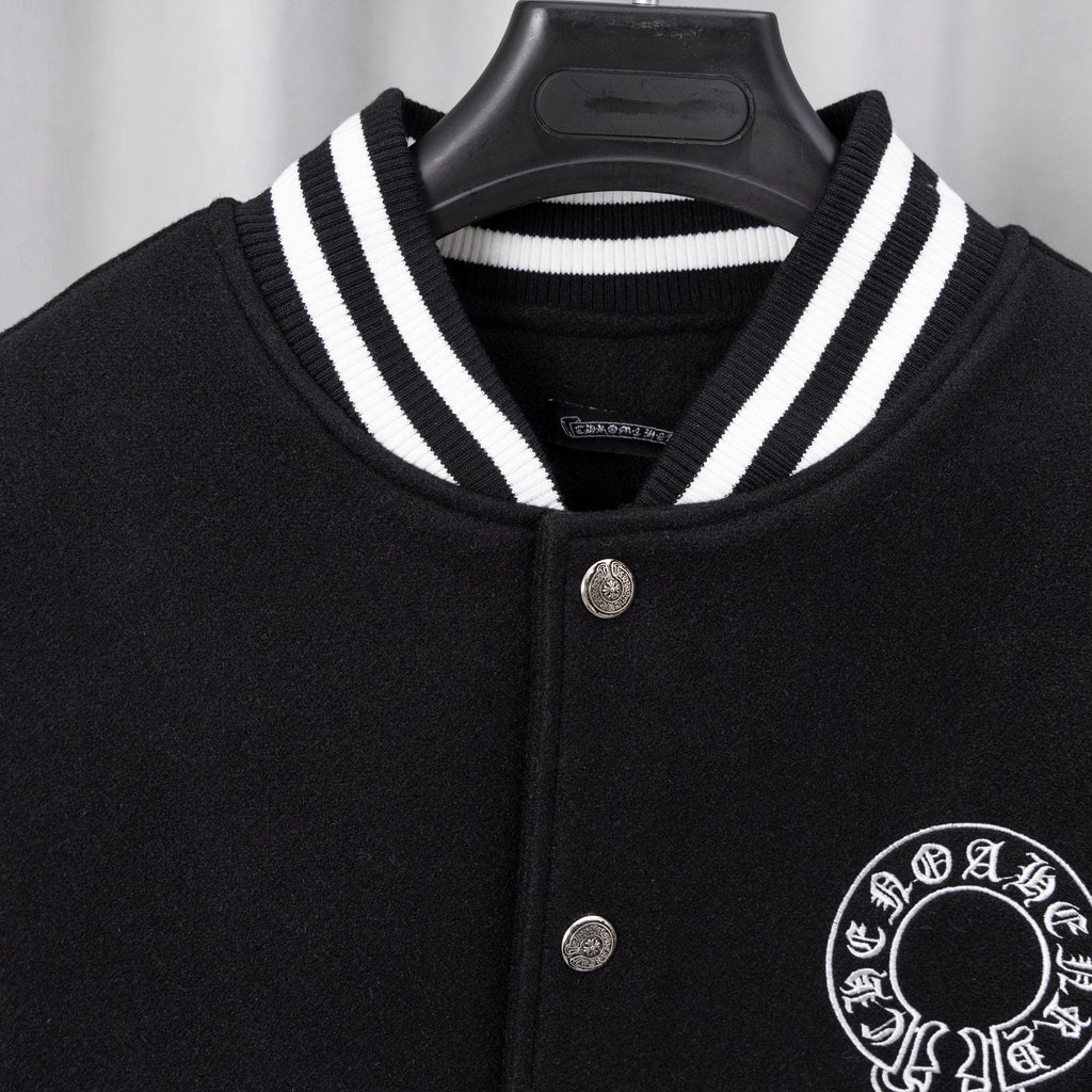 Chrome Hearts Black & White Varsity Jacket Back Cross Logo