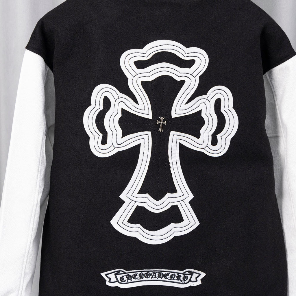 Chrome Hearts Black & White Varsity Jacket Back Cross Logo