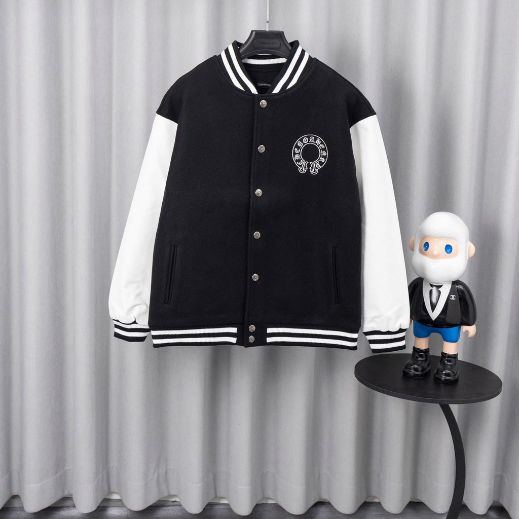 Chrome Hearts Black & White Varsity Jacket Back Cross Logo