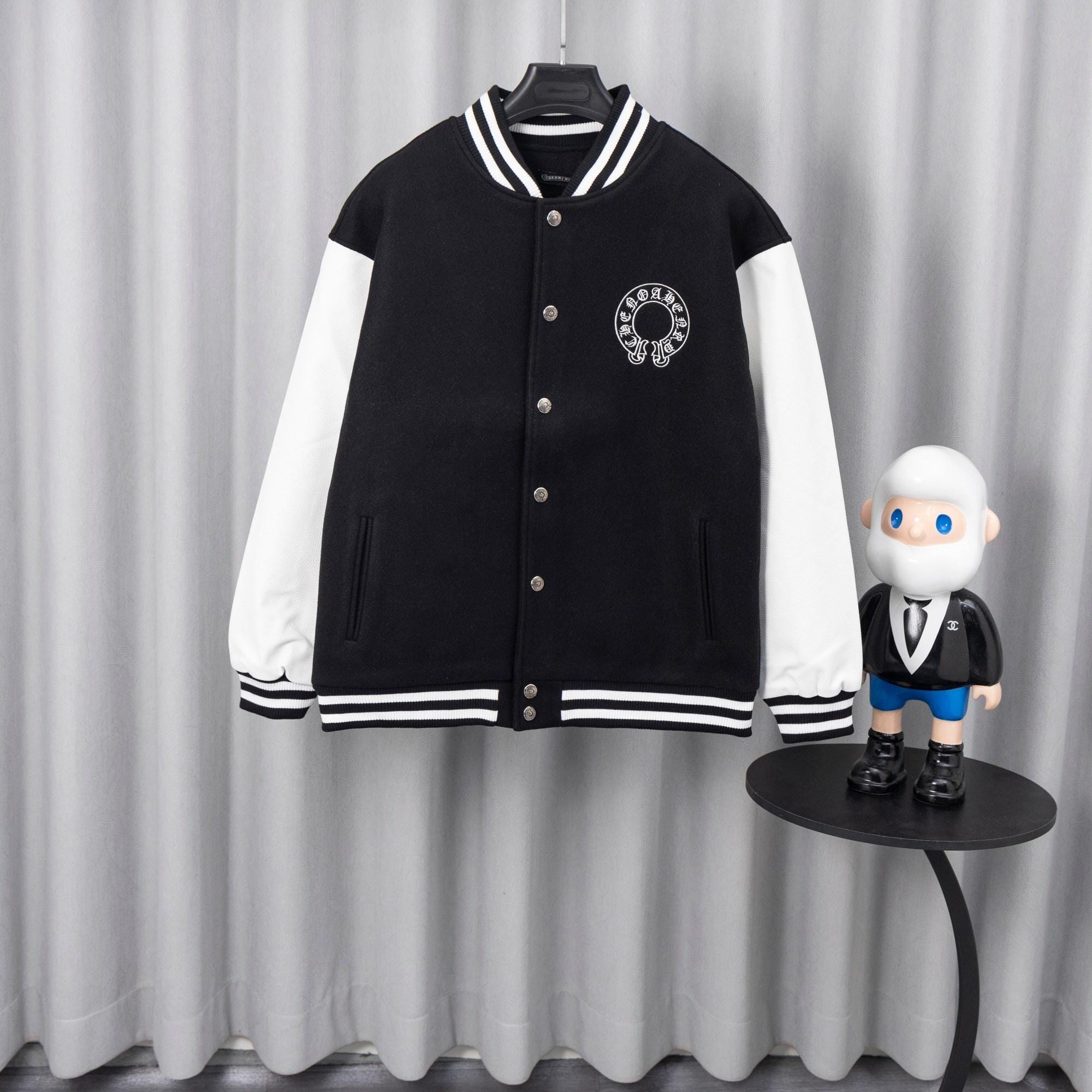 Chrome Hearts Black & White Varsity Jacket Back Cross Logo