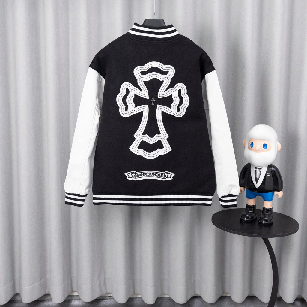 Chrome Hearts Black & White Varsity Jacket Back Cross Logo