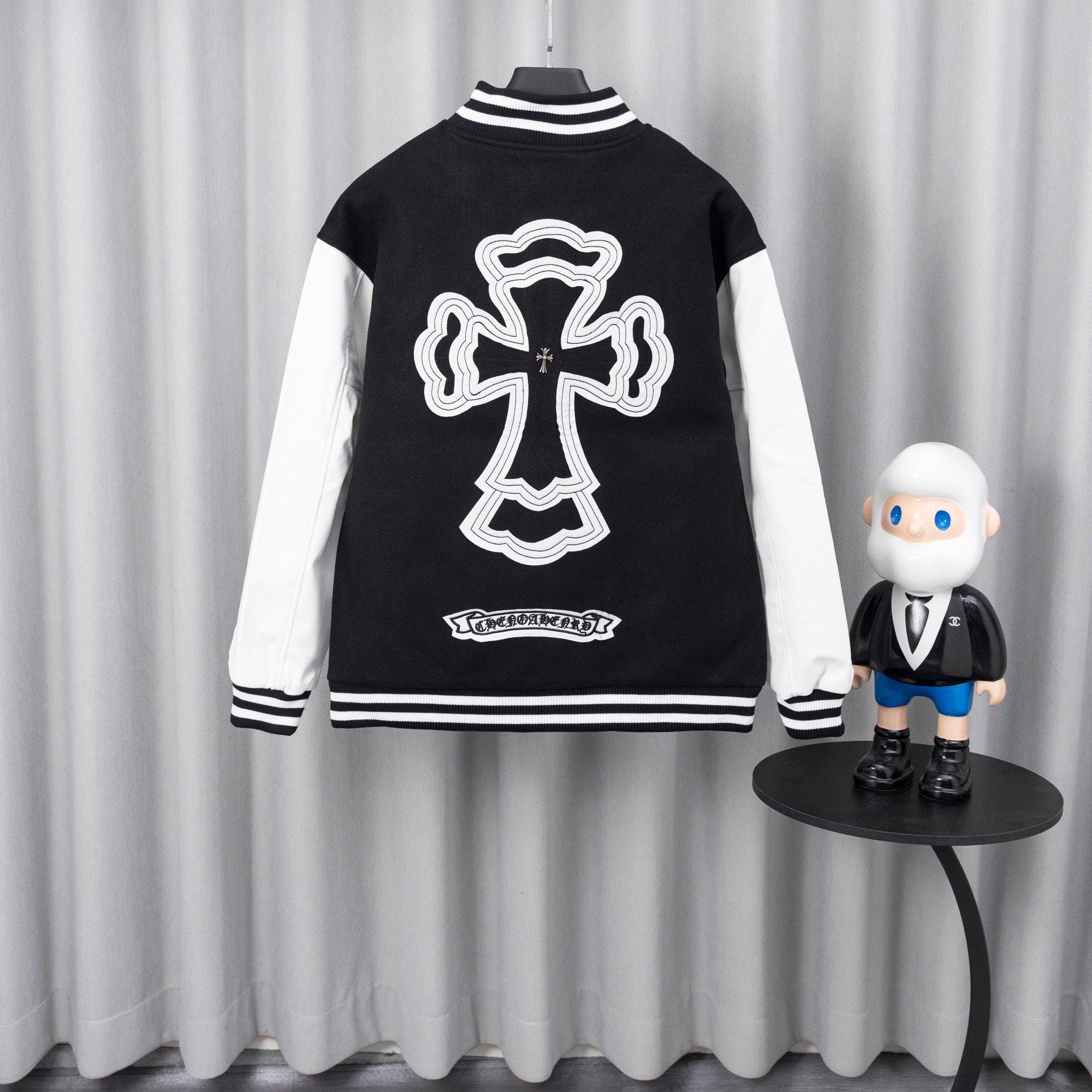 Chrome Hearts Black & White Varsity Jacket Back Cross Logo