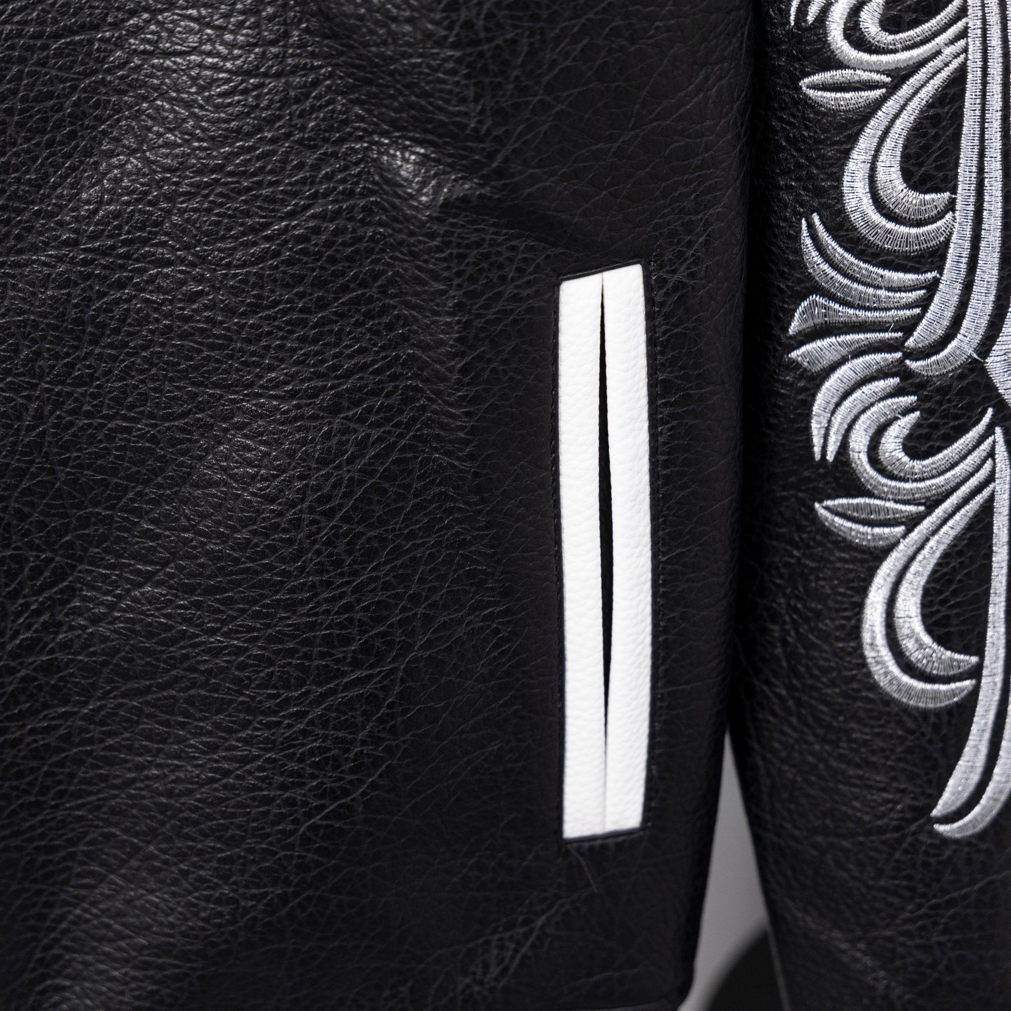 Chrome Hearts Style Black Leather Varsity Jacket